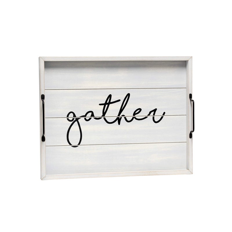 Elegant Designs HG2000-GGH Decorative Wood Serving Tray w/Handles, 15.50" x 12", Gather - Image 1